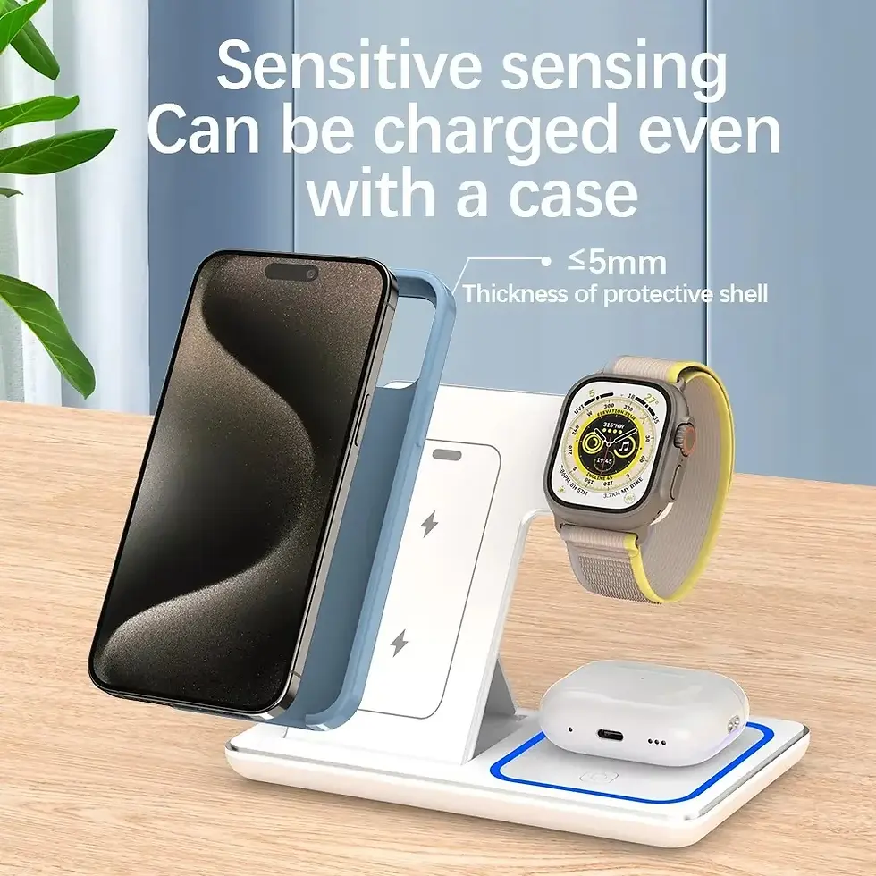 Thumbnail: 3 in 1 Wireless Charger Stand Pad Foldable Fast Charging Station Dock For iPhone