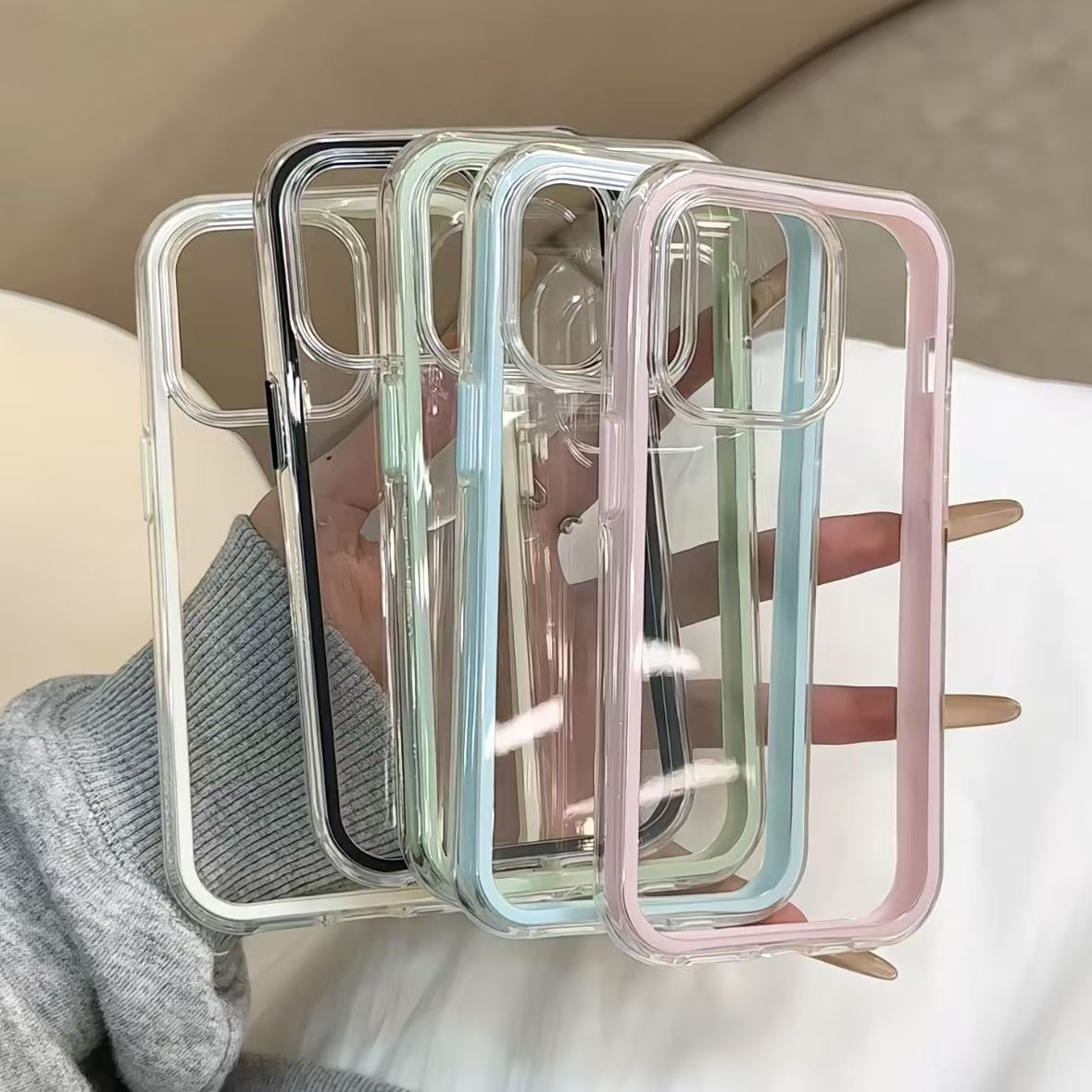 Luxury Candy Color Frame Clear Back Phone Case For iPhone 17 16 15 14 13 12 Pro