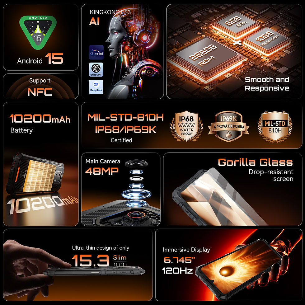 Thumbnail: Thin Rugged Smartphone Android 15 Cubot KingKong ES 3, 10200mAh Battery, 16GB RA