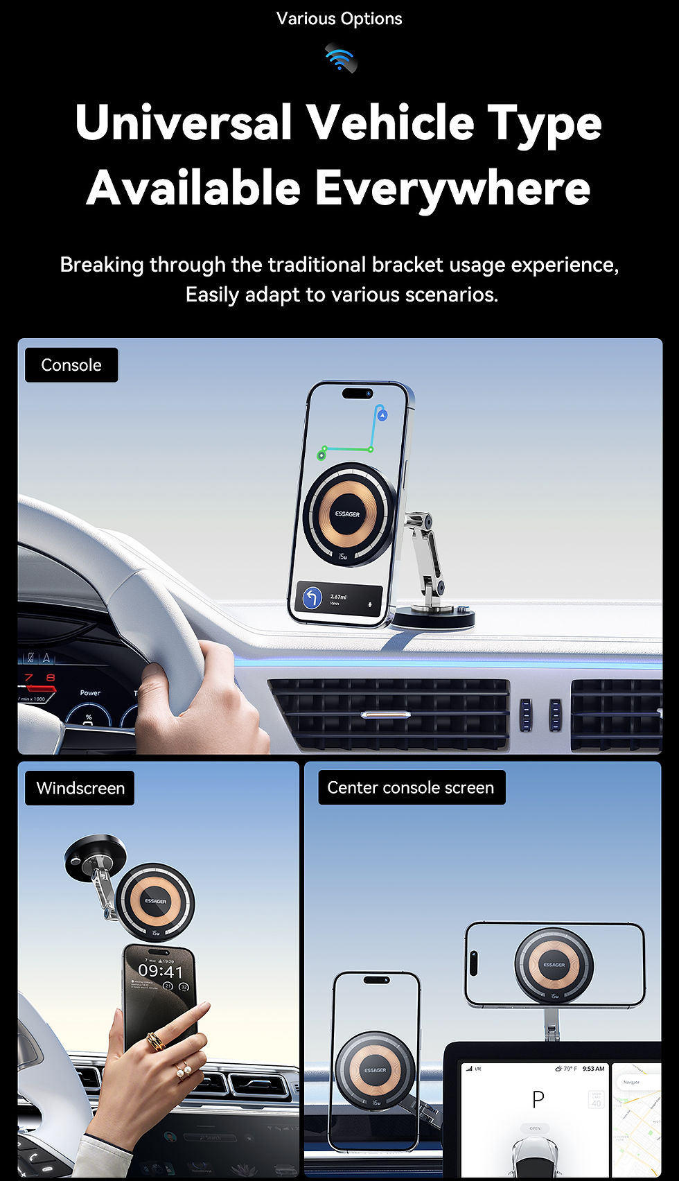 Thumbnail: Essager Magnetic Wireless Charger Car Phone Holder 15W Fast Charging Easy Paste 