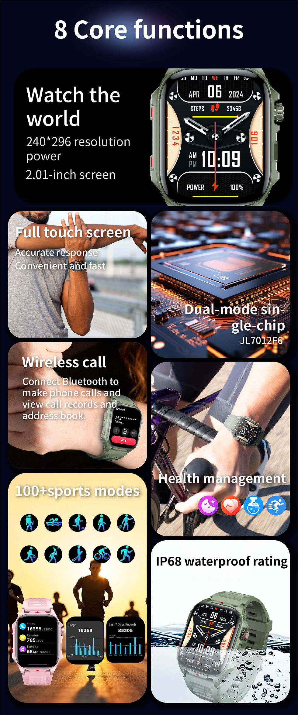 Thumbnail: Electronic Smart Watch BT Call Heart Rate Monitor Smartwatch Fitness Tracker Wat