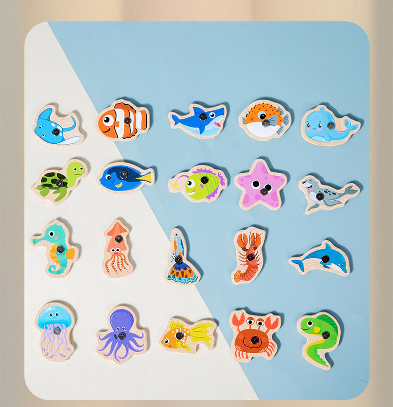 Thumbnail: Wooden Magnetic Fishing Toys for Children Marine Life Cognition Fish Games Baby 