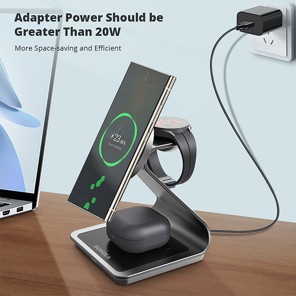 Thumbnail: Bonola Magnetic 3 in 1 Wireless Charger Station for Samsung S24 Ultra/S25/26 Fas