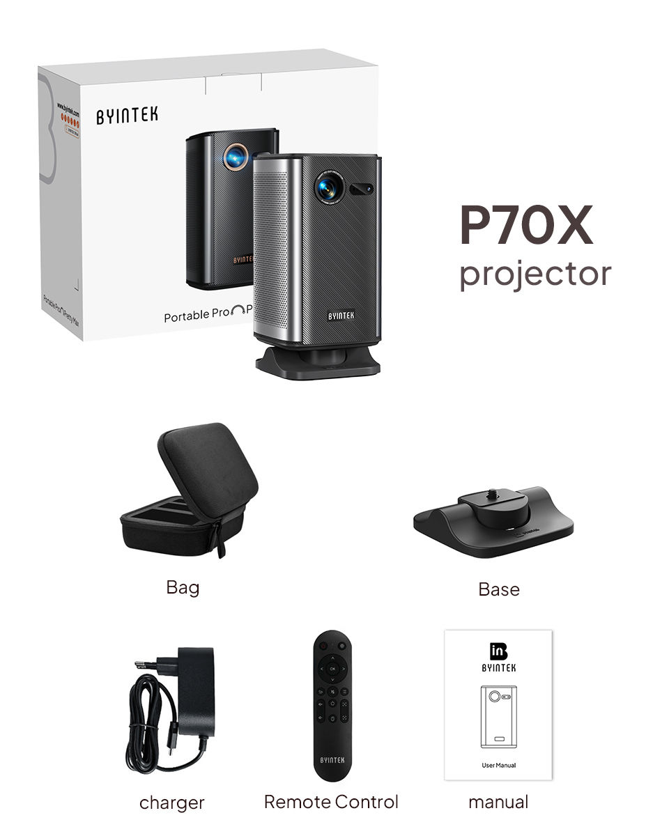Thumbnail: BYINTEK P70X Portable Mini Projector with Built-in Battery 4K Support 3D Wifi fo
