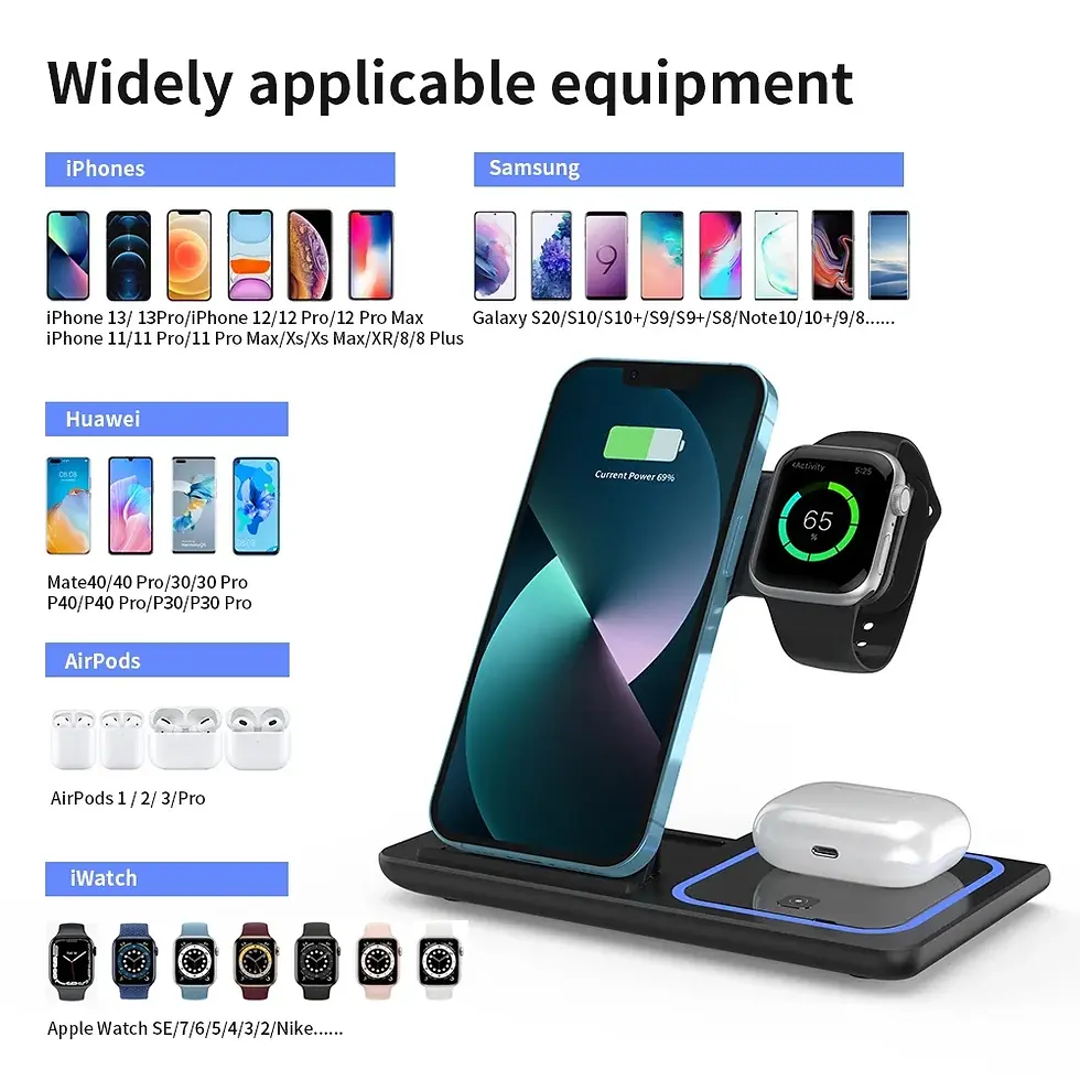Thumbnail: 3 in 1 Wireless Charger Stand Pad Foldable Fast Charging Station Dock For iPhone
