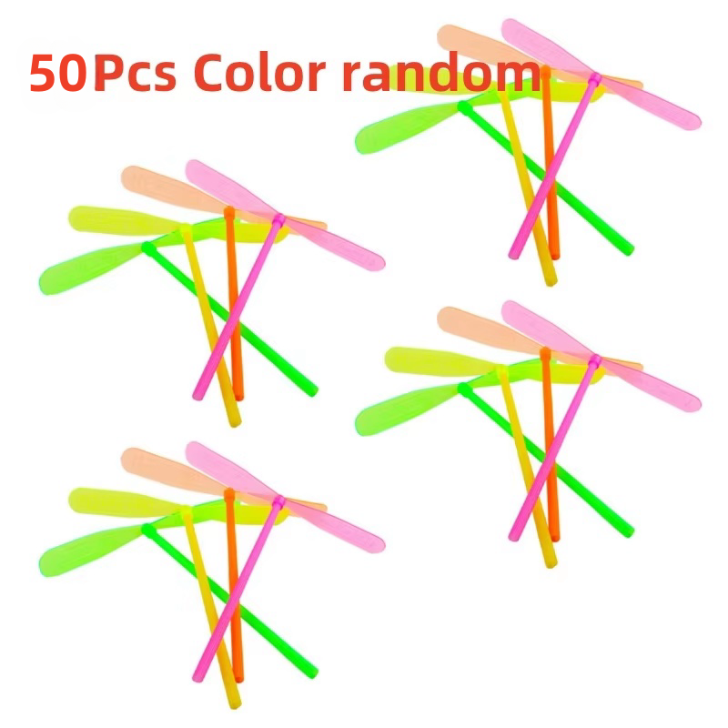 Thumbnail: 5/30Pcs Plastic Bamboo Dragonfly Shape Hand Push Flying Propeller Outdoor Sports