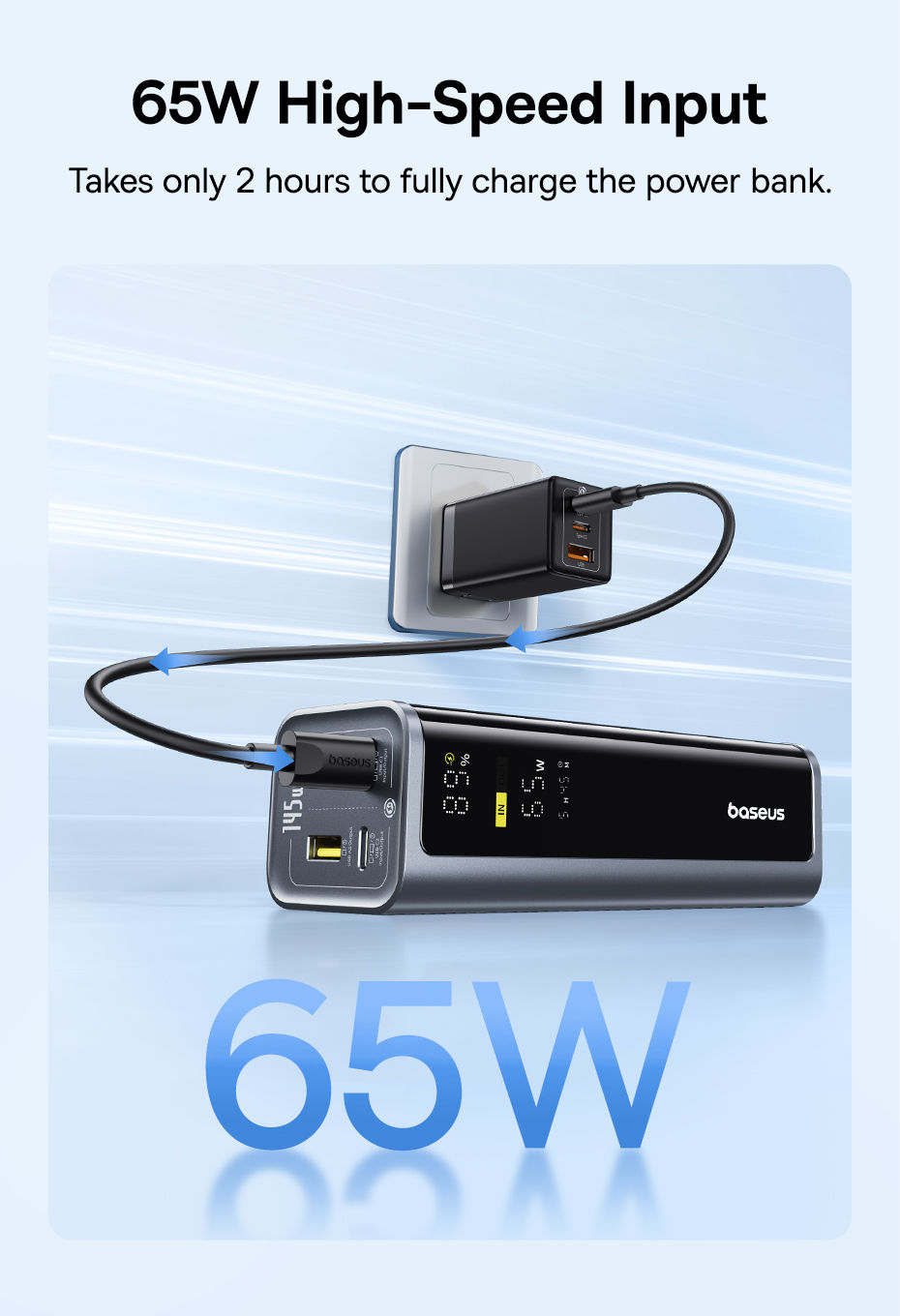 Thumbnail: Baseus 145W Power Bank 20800mAh Dual USB A USB C PD 100W Fast Charging Digital D