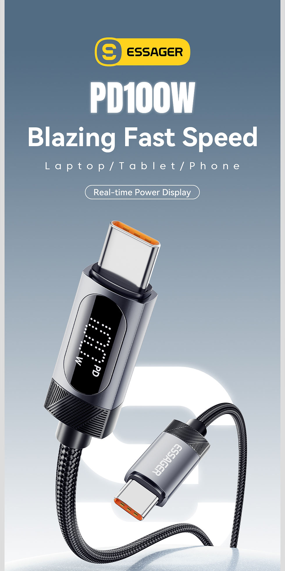 Thumbnail: Essager Digital Dispaly USB C Cable For iPhone 17 16 15 Xiaomi Huawei 100W PD Fa