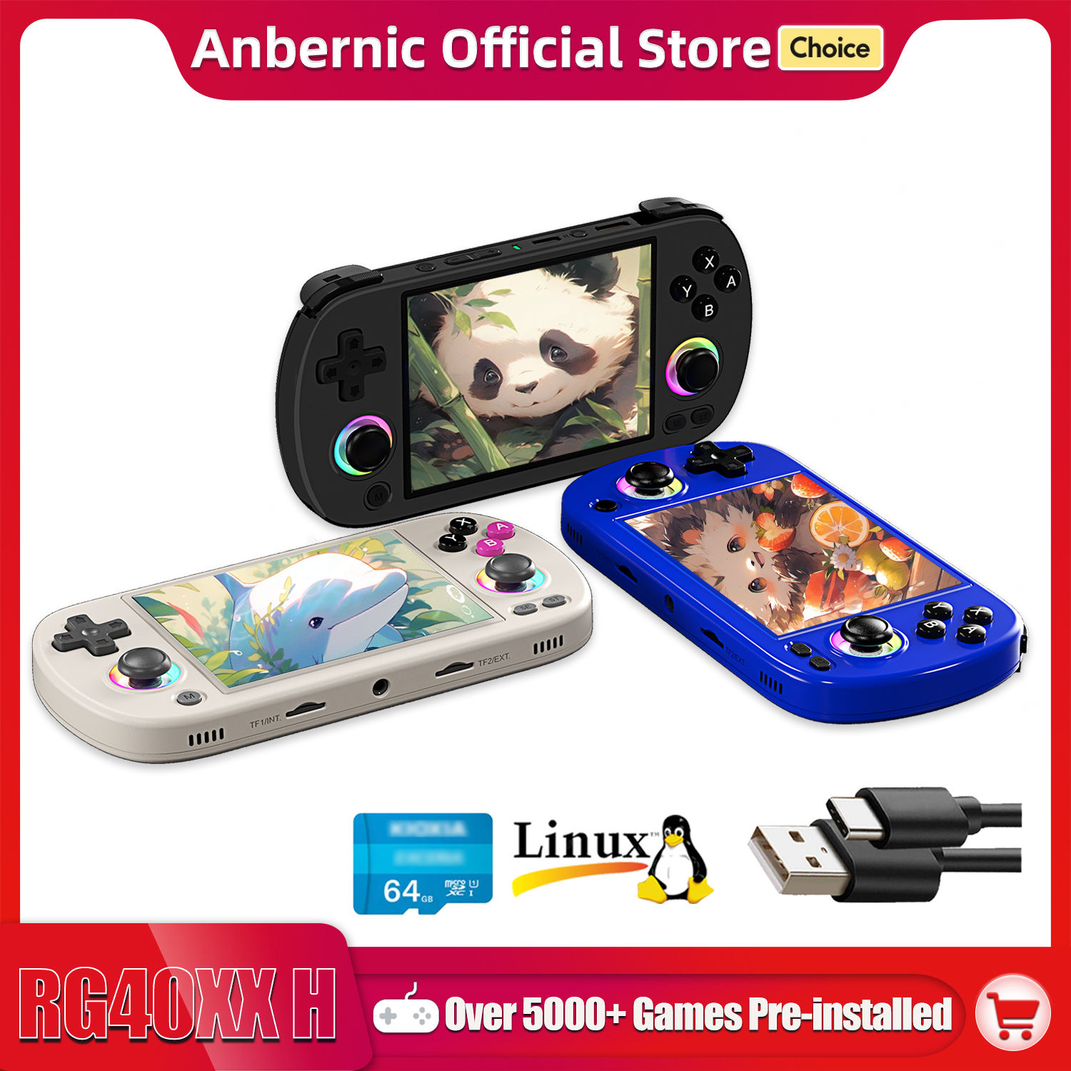 ANBERNIC RG40XX H Handheld Game Console 4.0-in 640*480 IPS Screen 3200mAh 64 Bit