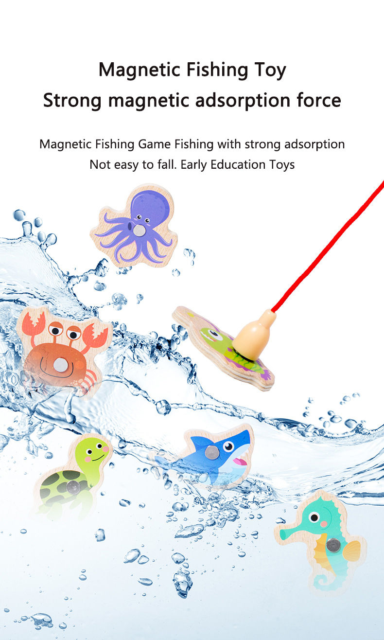 Thumbnail: Wooden Magnetic Fishing Toys for Children Marine Life Cognition Fish Games Baby 
