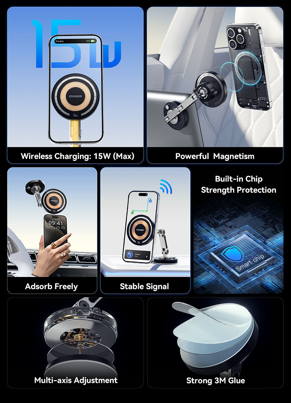 Thumbnail: Essager Magnetic Wireless Charger Car Phone Holder 15W Fast Charging Easy Paste 