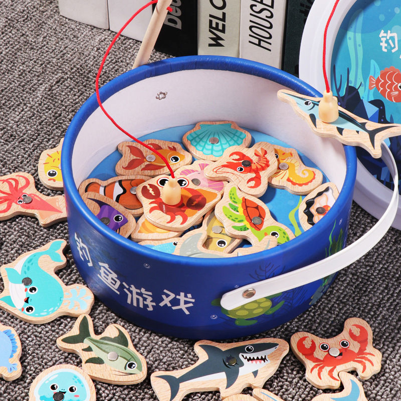 Thumbnail: Wooden Magnetic Fishing Toys for Children Marine Life Cognition Fish Games Baby 