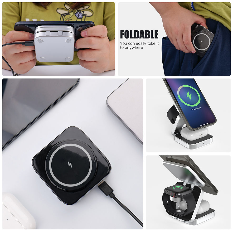 Thumbnail: Travel 3 in 1 Magnetic Wireless Charger Foldable Stand Dock for IPhone 15, 14, A