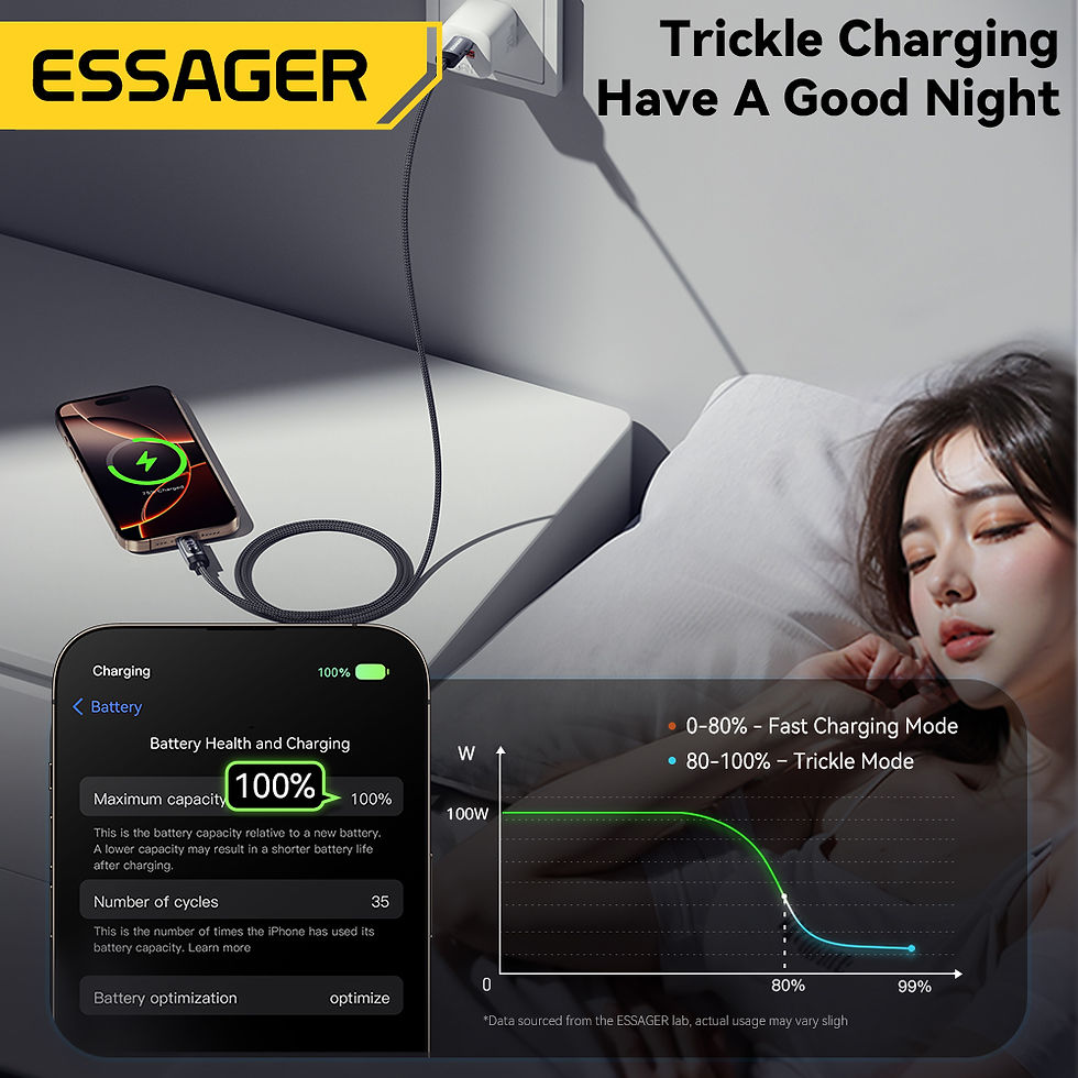 Thumbnail: Essager Digital Dispaly USB C Cable For iPhone 17 16 15 Xiaomi Huawei 100W PD Fa
