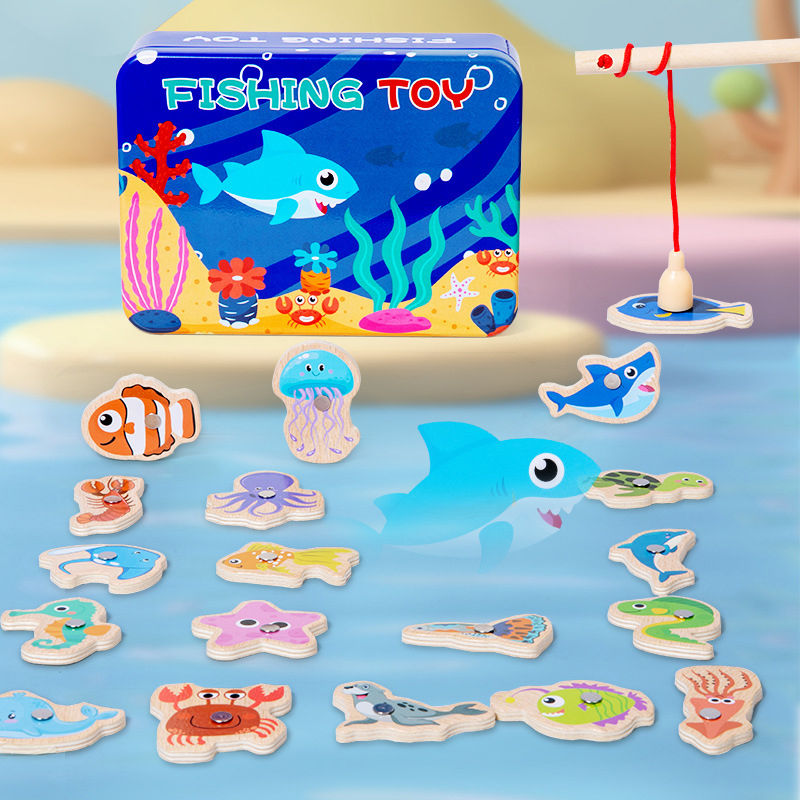 Thumbnail: Wooden Magnetic Fishing Toys for Children Marine Life Cognition Fish Games Baby 