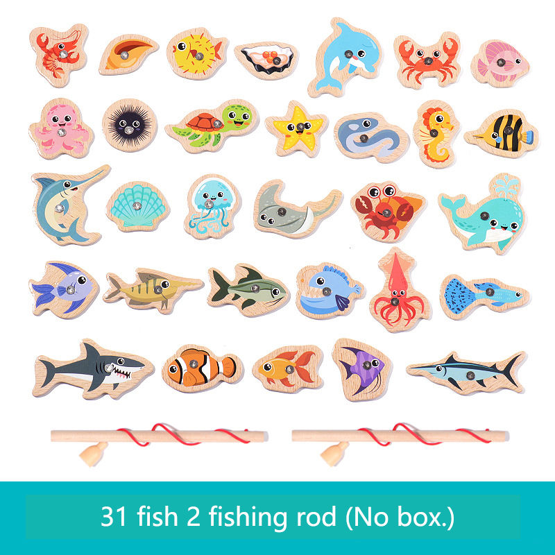 Thumbnail: Wooden Magnetic Fishing Toys for Children Marine Life Cognition Fish Games Baby 