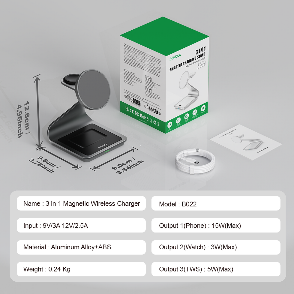 Thumbnail: Bonola Magnetic 3 in 1 Wireless Charger Station for Samsung S24 Ultra/S25/26 Fas