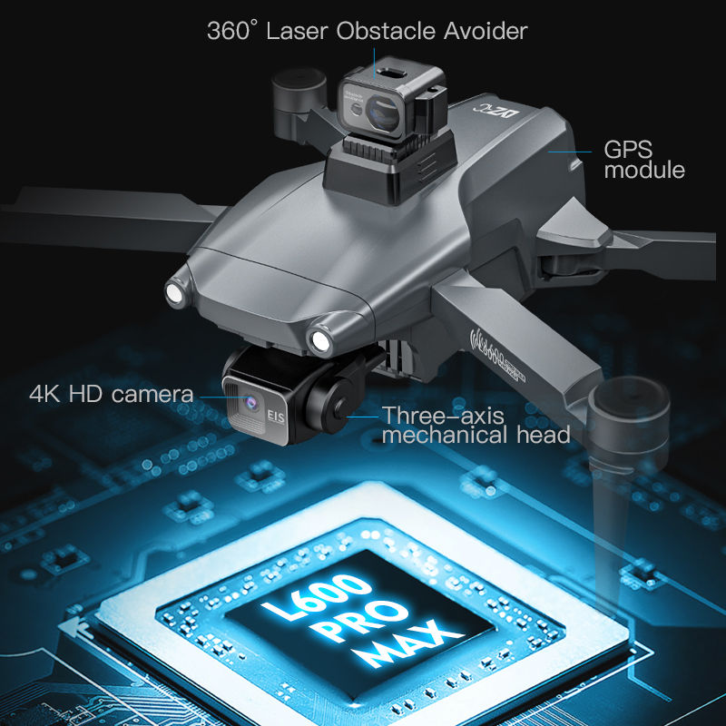 Thumbnail: New L600 PRO MAX/PRO GPS Drone 5KM 4K Professional HD Dual Camera 3-Axis Gimbal 