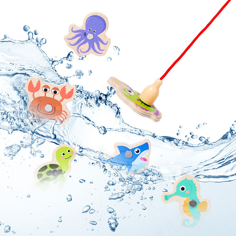 Thumbnail: Wooden Magnetic Fishing Toys for Children Marine Life Cognition Fish Games Baby 