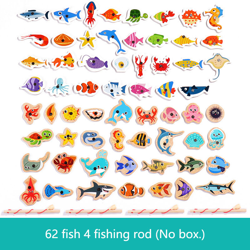 Thumbnail: Wooden Magnetic Fishing Toys for Children Marine Life Cognition Fish Games Baby 