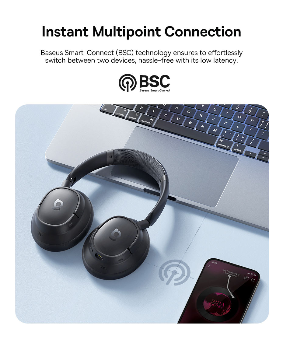 Thumbnail: Baseus Bass EH10 NC Wireless Headphones Bluetooth 6.0 Noise Canceling 45dB Over 