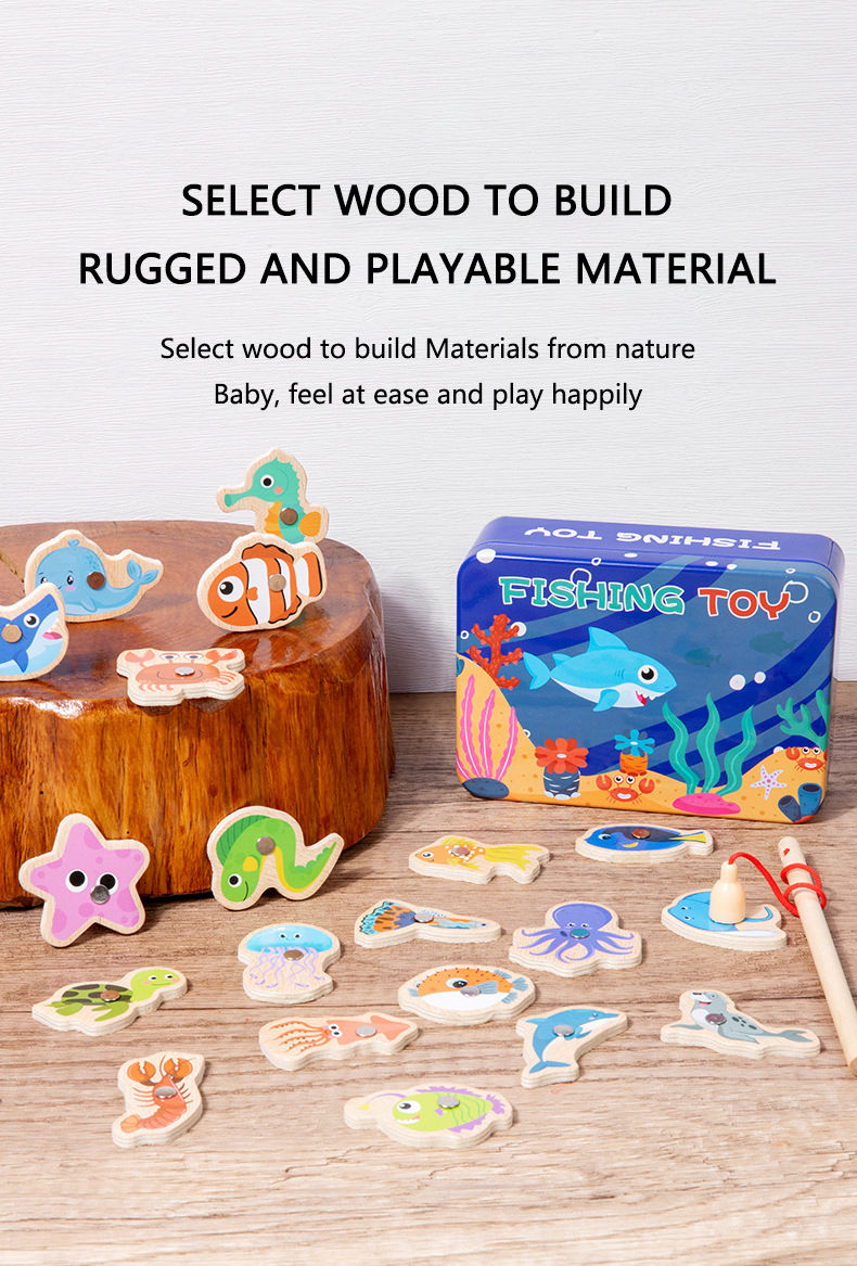 Thumbnail: Wooden Magnetic Fishing Toys for Children Marine Life Cognition Fish Games Baby 