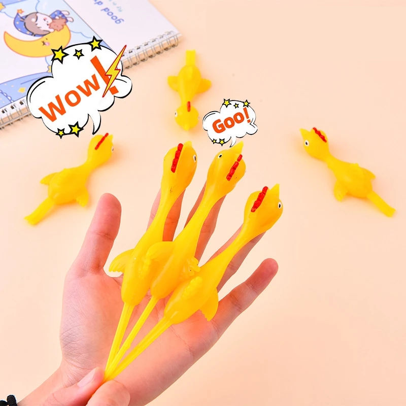 Thumbnail: 20pcs Novelty Sport Catapulted Ejection Chicken Toy Rubber Prank Flying Toy Slin