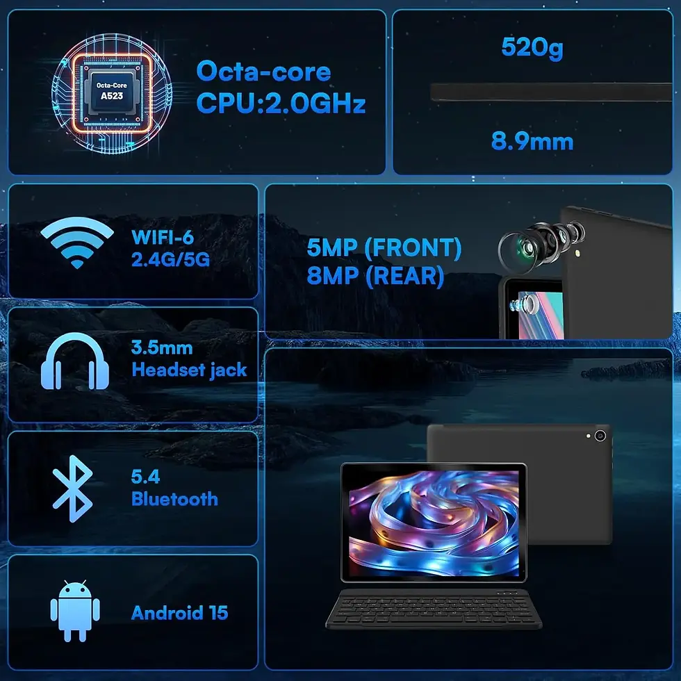Thumbnail: URAO 10 Inch Tablet Android 15 8-Core Tablets 24GB+128GB 1TB Expansion WiFi 6 5M