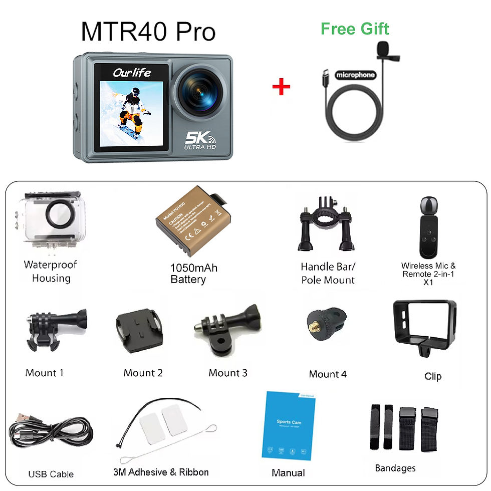 Thumbnail: Ourlife MTR40 5K Action Camera 2" IPS Touch Screen 5X Zoom Action Cam 170° 30M 