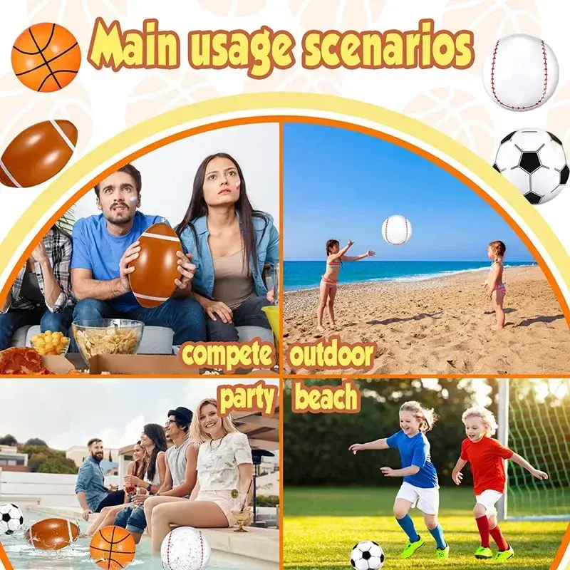 Thumbnail: 1-20PCS Inflatable Sports Balls Set Football Baseball Basketball Summer Beach Po