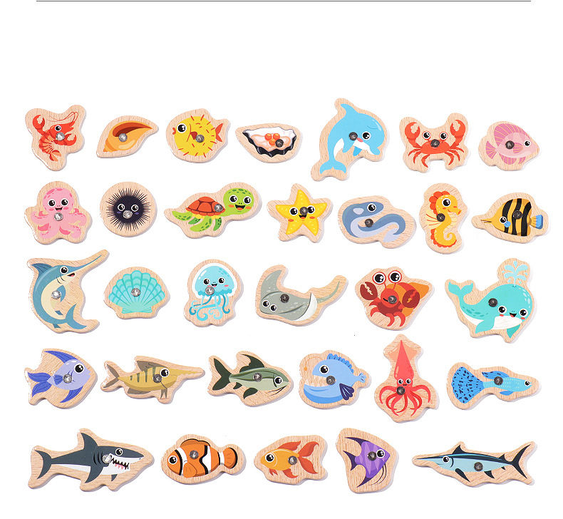 Thumbnail: Wooden Magnetic Fishing Toys for Children Marine Life Cognition Fish Games Baby 