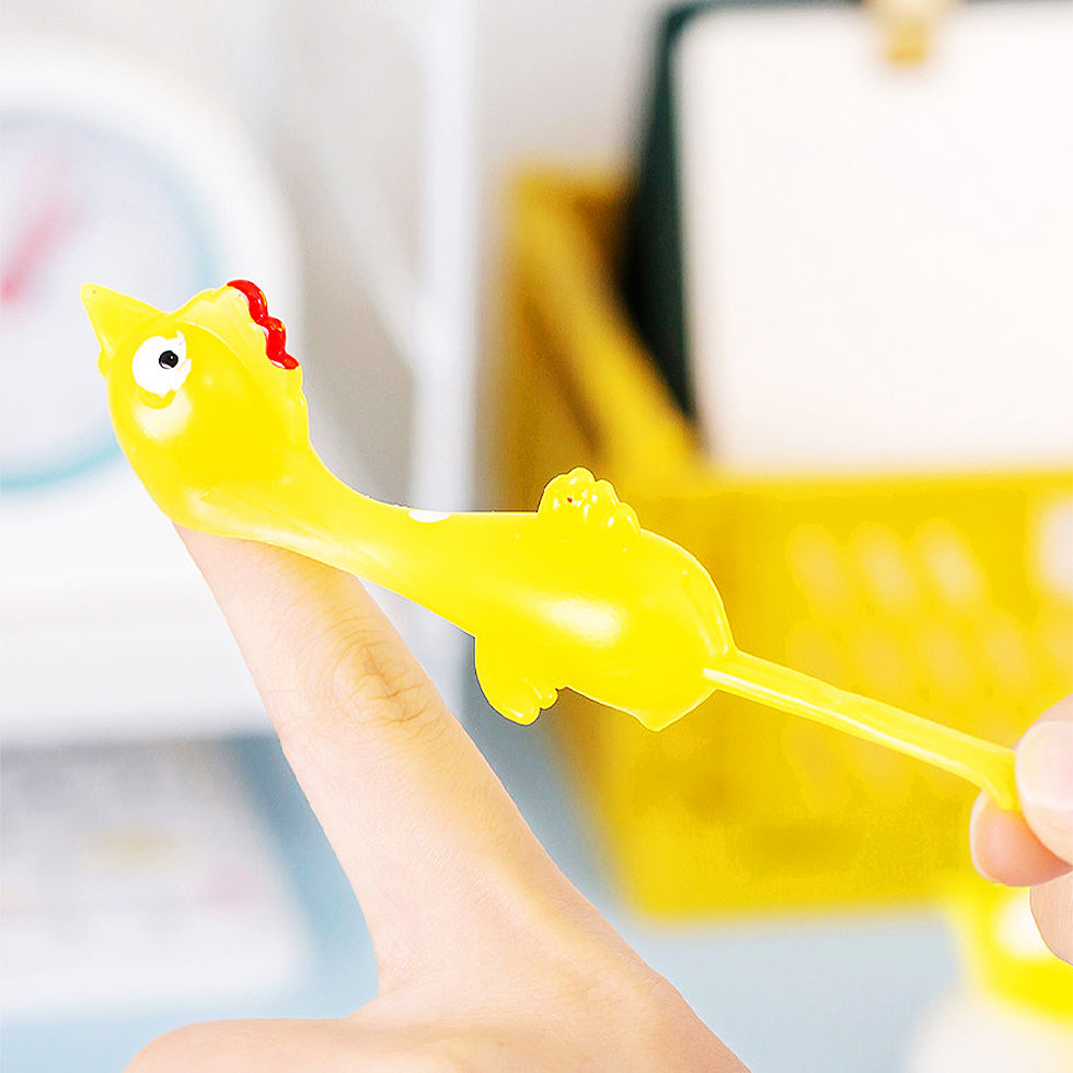Thumbnail: 20pcs Novelty Sport Catapulted Ejection Chicken Toy Rubber Prank Flying Toy Slin