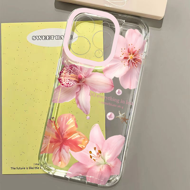 Thumbnail: Pink Lily Flower Pattern Phone Case For iPhone 16 17 16e 15 14 13 12 11 Pro Max 