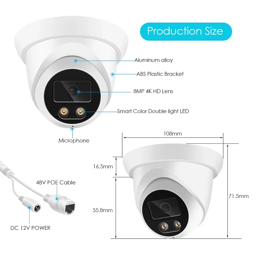 Thumbnail: New 4K 8MP IP Camera Audio Outdoor AHD H.265 Onvif Wide Angle 2.8mm AI Color Nig