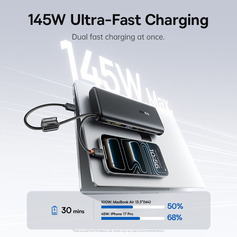 Thumbnail: Baseus 145W Power Bank 25000mAh Fast Charging Built-In Type-C Cable Portable Bat