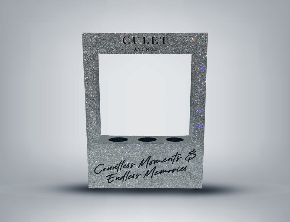Bespoke champagne presenter with hand-applied crystals for unique events