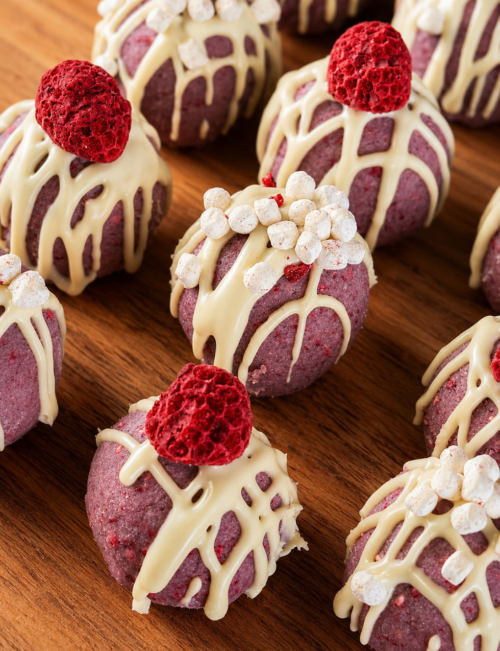 Raspberry & White Chocolate Protein Bliss Balls 🍓🤍