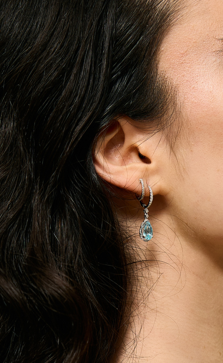 Aqua Marine Diamond Earrings view 2