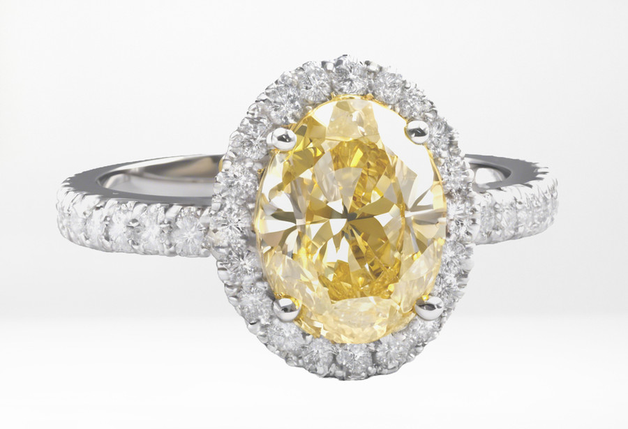 Sunburst Halo Yellow Oval Engagement Ring