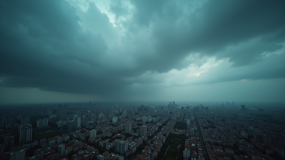 High angle view of a stormy sky over a city