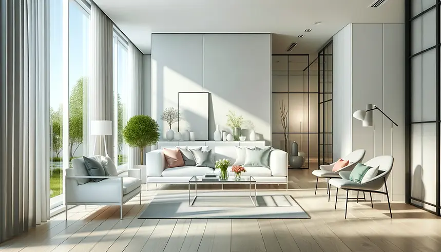 DALL·E 2024-06-08 19.37.25 - A modern and minimalist living room with a clean, white theme