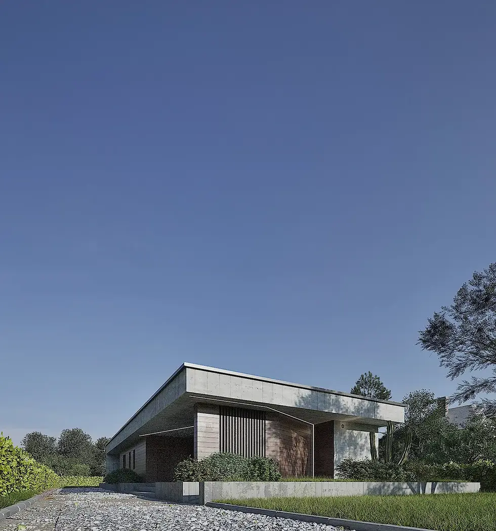 Vista esterna di Villa SZ a Camponogara, progetto residenziale moderno firmato dallo Studio Cacurio con linee pulite e design contemporaneo.