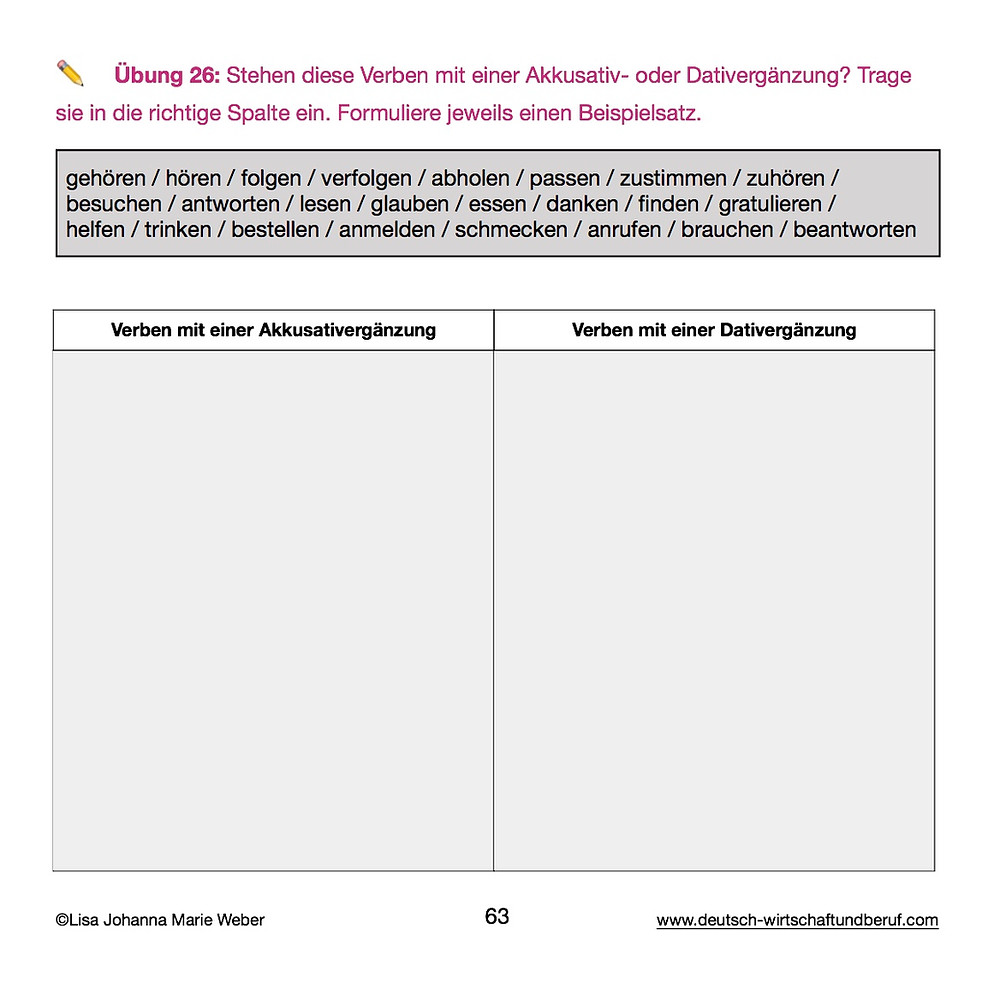 Übung: Verben mit Akkusativ- oder Dativergänzung?