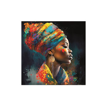 Femme noire, foulard coloré, peinture vibrante