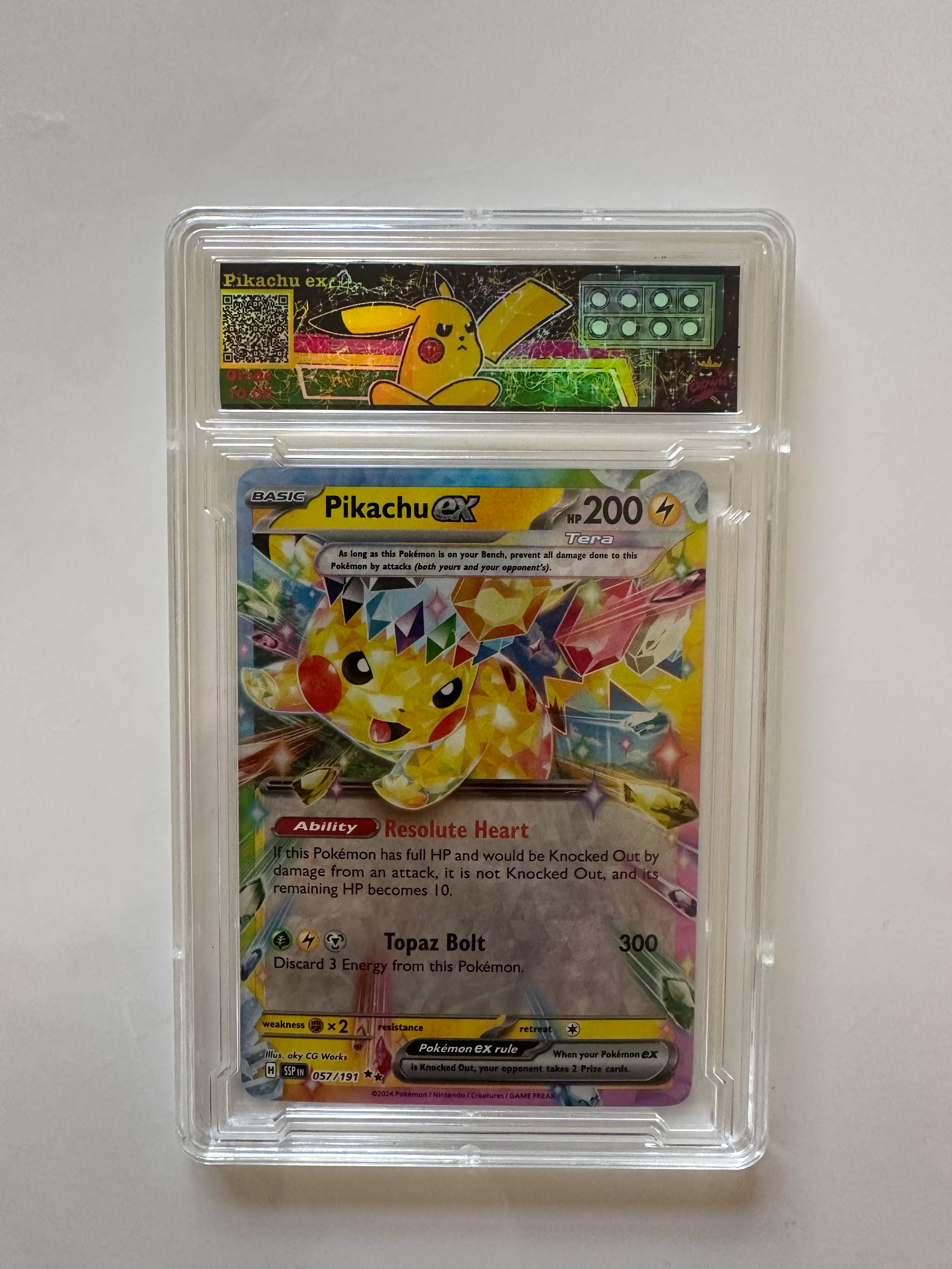 Pokemon TCG Pikachu Ex Scarlet & Violet Surging Sparks & custom art grade 9.5