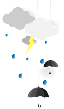 Lluvia con rayos y paraguas colgando