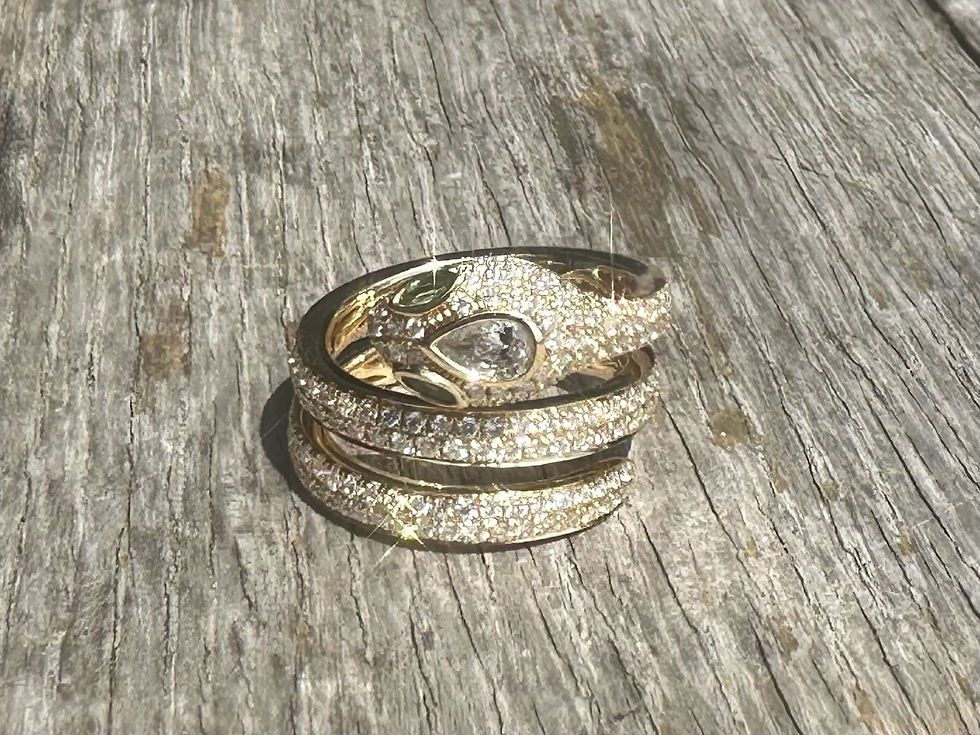 Thumbnail: Snake Coil Diamond Ring With Emerald Eyes in 18K Gold