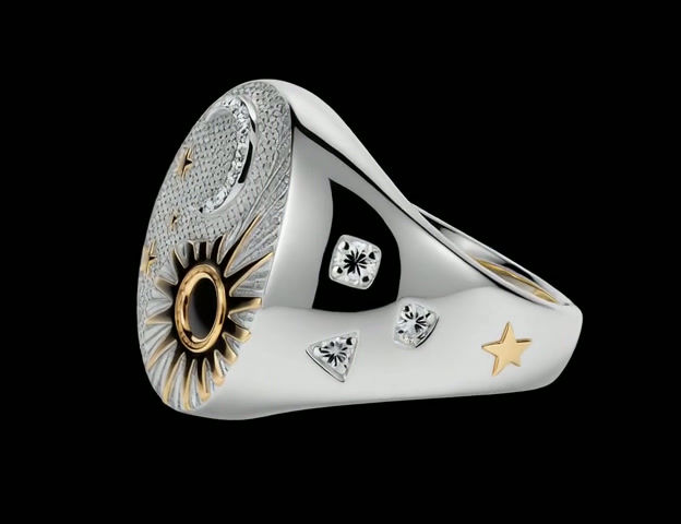 縮圖：Two Tones Unisex Diamond Ring in 18K Gold
