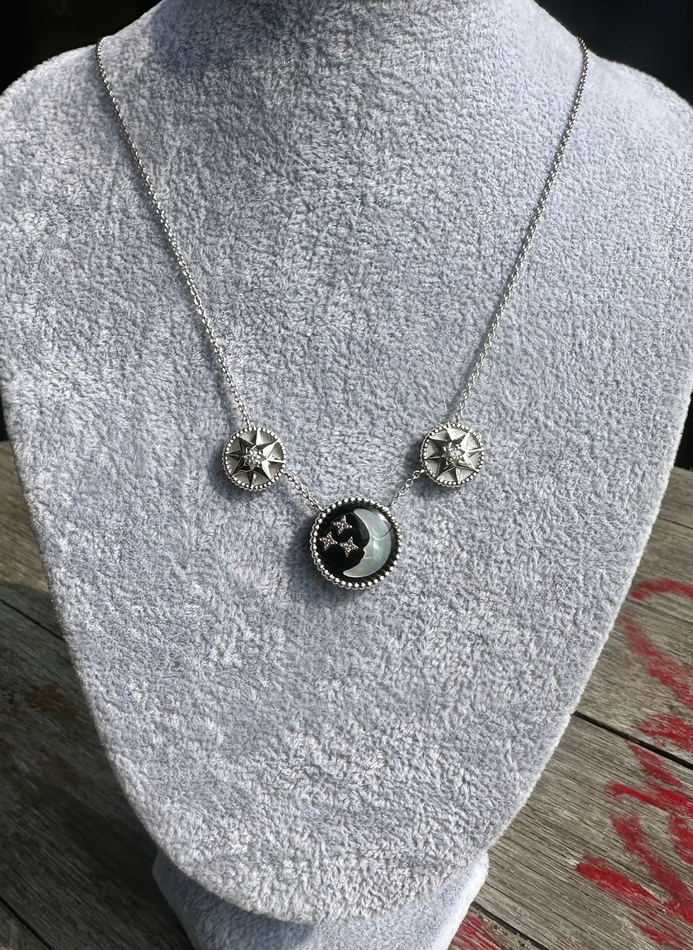 縮圖：Moon And Stars Diamond Pendant With Natural Mother Of Pearl in 18K Gold