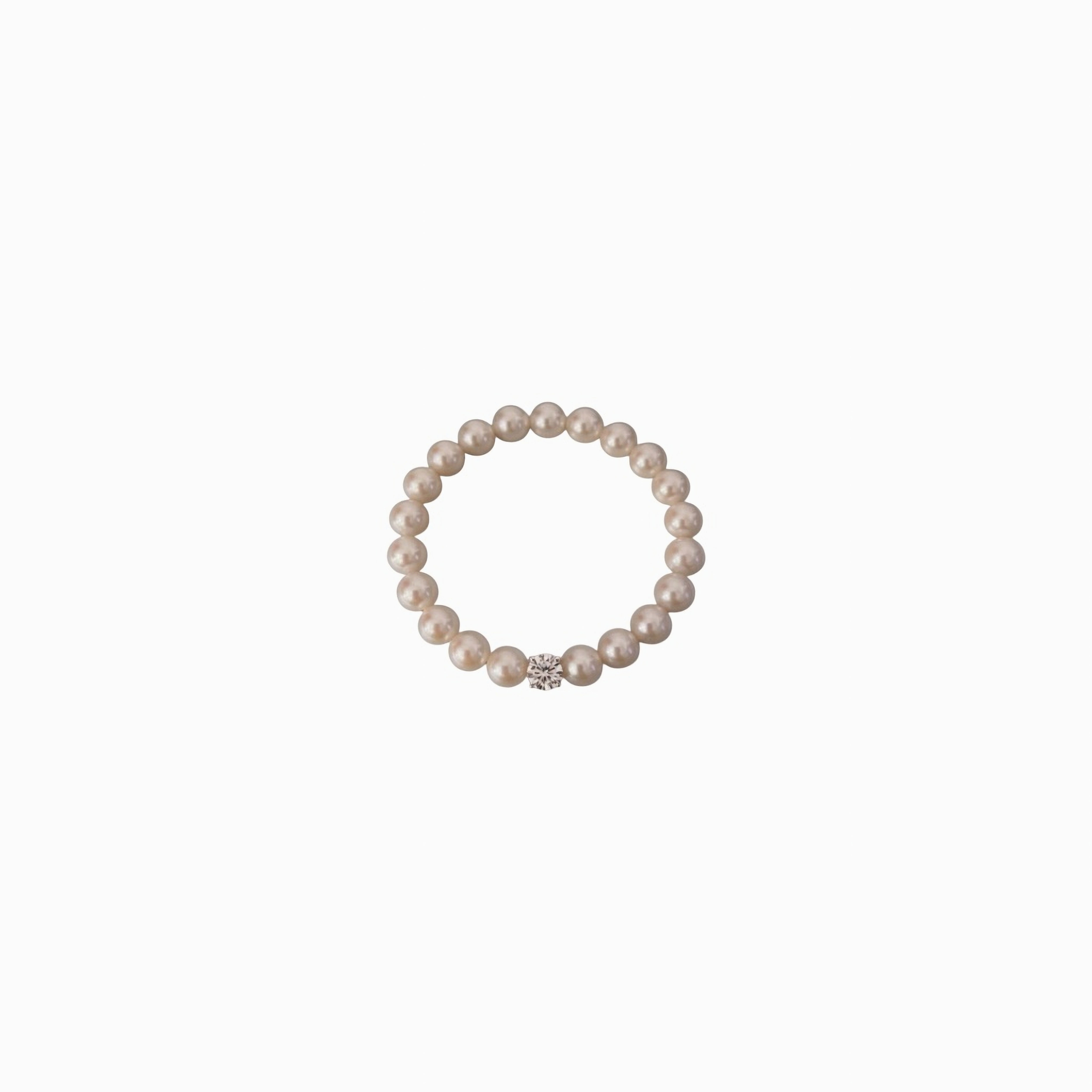 Stretchable Natural Pearl Ring With Brilliant Round Diamond